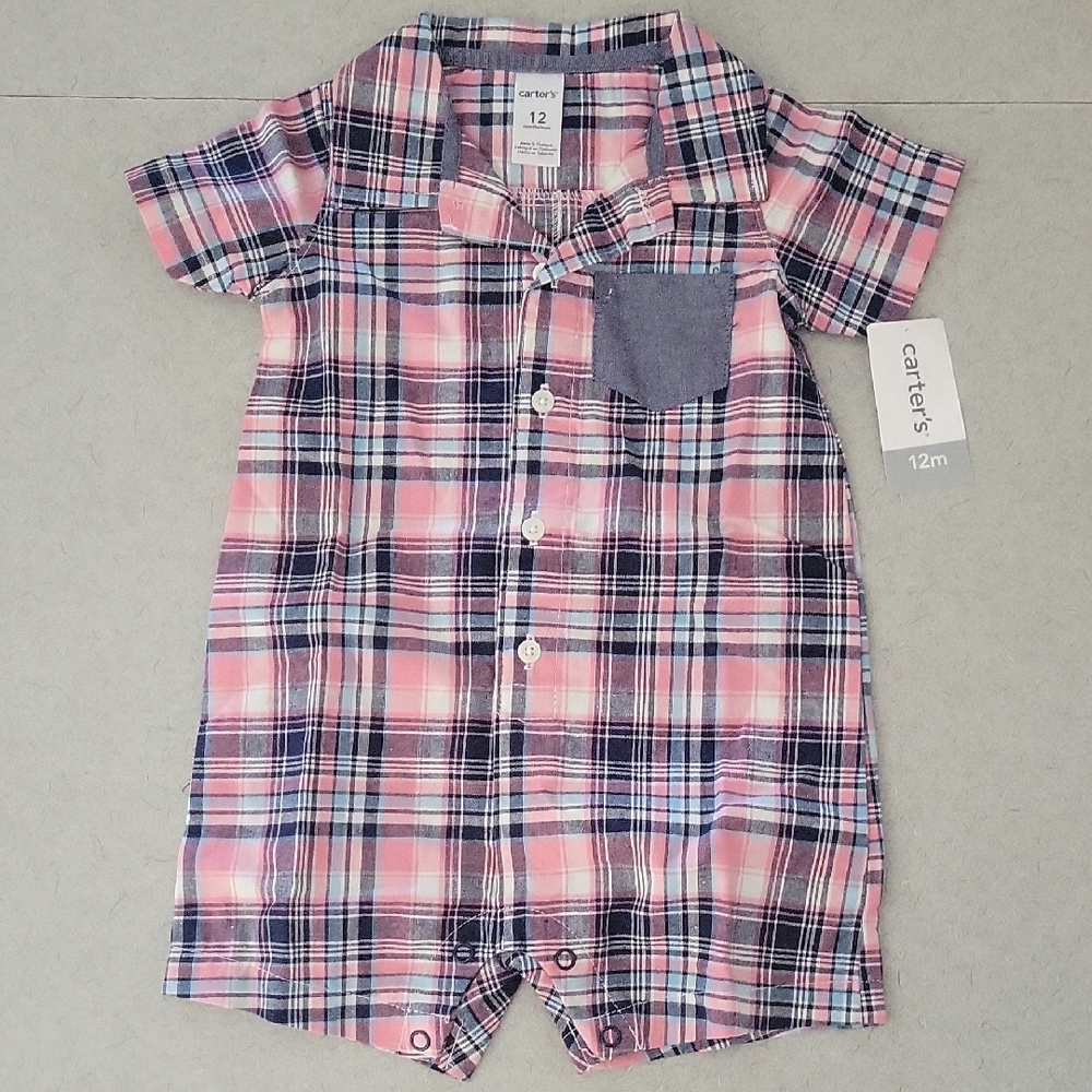 Carter's Pink and Blue Plaid Baby Romper
